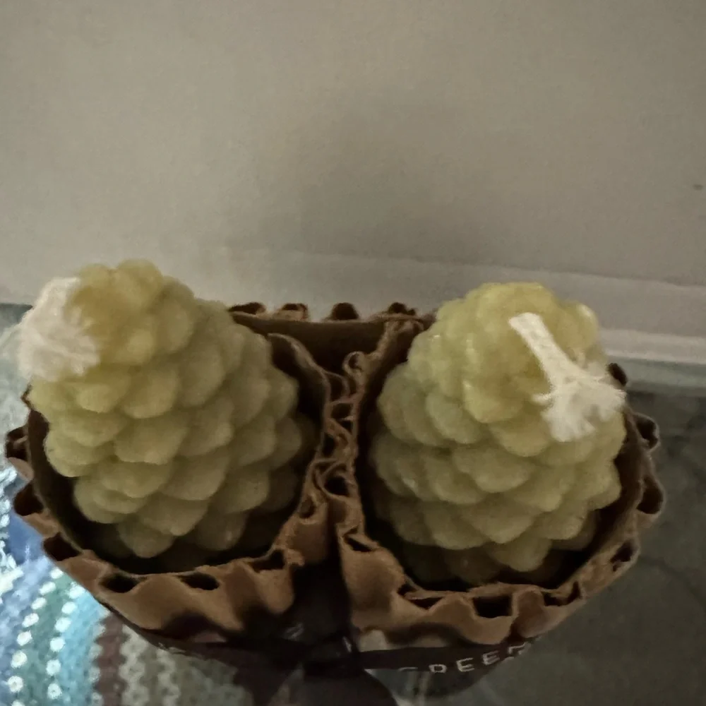 Acorn Home‎ Greentree Light Green Pinecone Beeswax Candle Set of 2 Decor Rustic